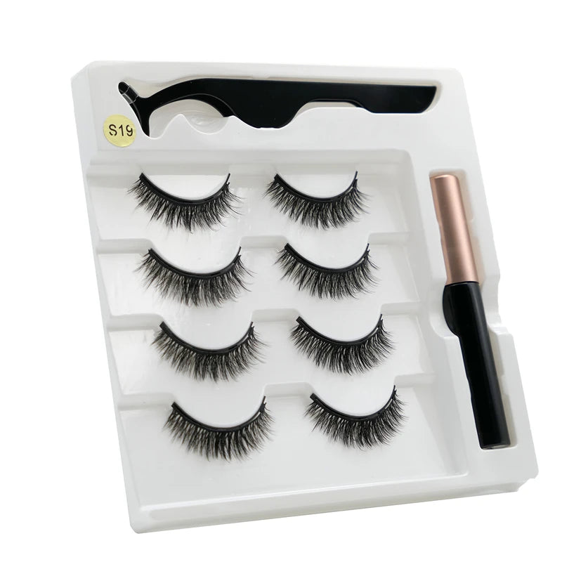 3/5 Pairs of Magnetic Eyelashes Natural Lashes Handmade 3D Lashes Makeup Eyeliner Reusable Makeup Set Magnetic Pen for Eyelashes