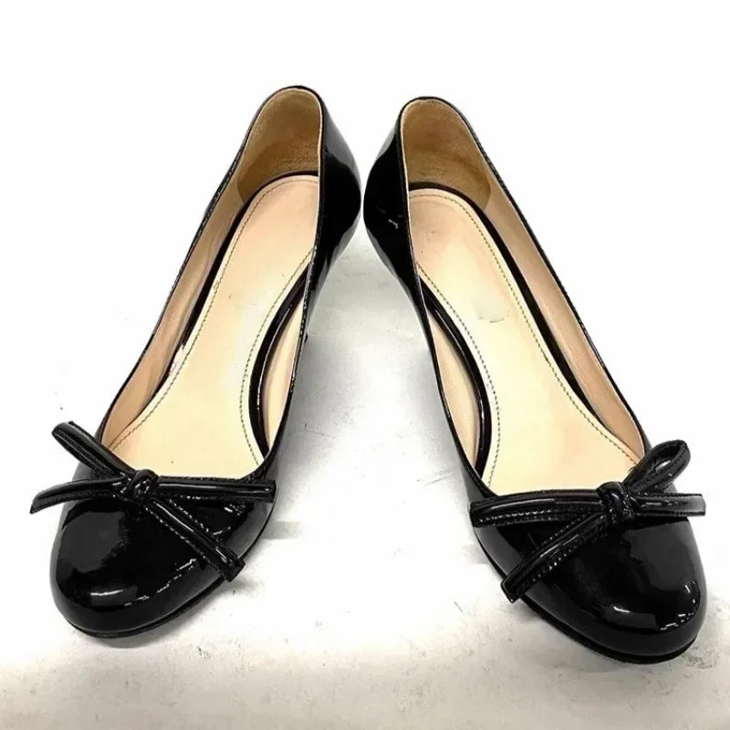 Women's Shoes  Hot Sale Shallow Women's High Heels Fashion Butterfly-knot Solid Office and Career New Round Toe Heels Women