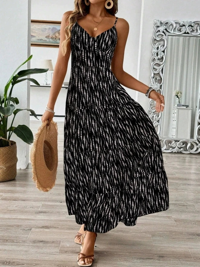 Women's Western Vacation Style Off-the-shoulder Dress Spring/Summer New Asymmetric Striped Design Maxi Dress