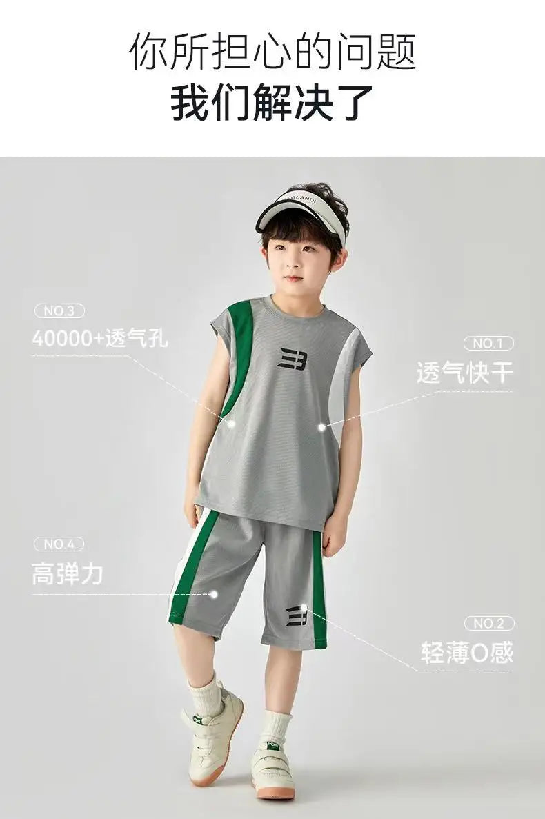 Boys Basketball Suit Summer Sportswear Comfortable Suit Vest Lightweight Shorts Children's Korean Version Handsome Two-piece Set
