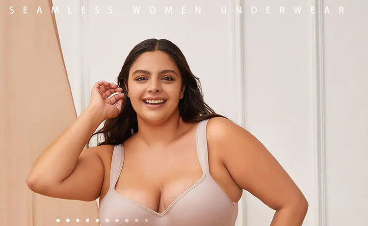 FINETOO Sexy Women Plus Size Underwire Full Coverage Unlined Seamless Bra Wide Straps Wireless Bras for Women Push Up Brassiere