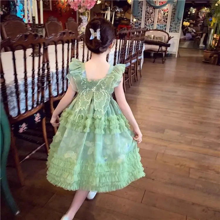 Baby Girls' Summer and Spring New Dress Butterfly Mesh Princess Fashion and Beautiful Kids Outwear Evening Dress