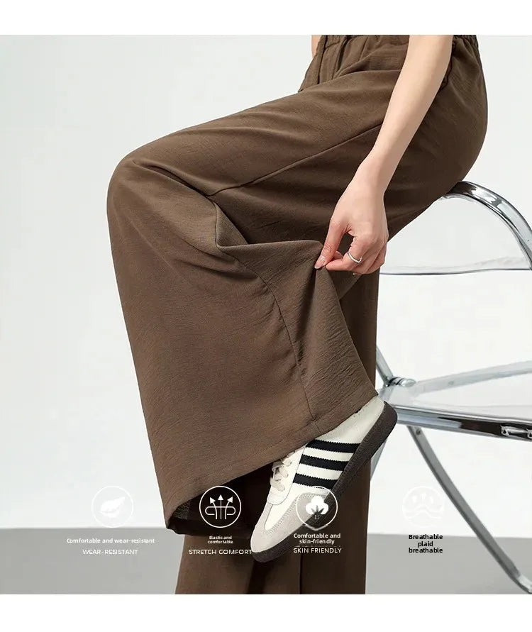 High Waist Wide Leg Pants Women's Ice Silk Loose Fit Casual Trousers Skirt Spring Summer New Style Sliko Moutain Lazy Pants