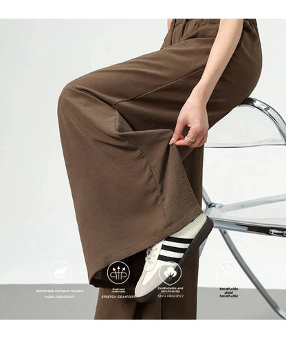 High Waist Wide Leg Pants Women's Ice Silk Loose Fit Casual Trousers Skirt Spring Summer New Style Sliko Moutain Lazy Pants