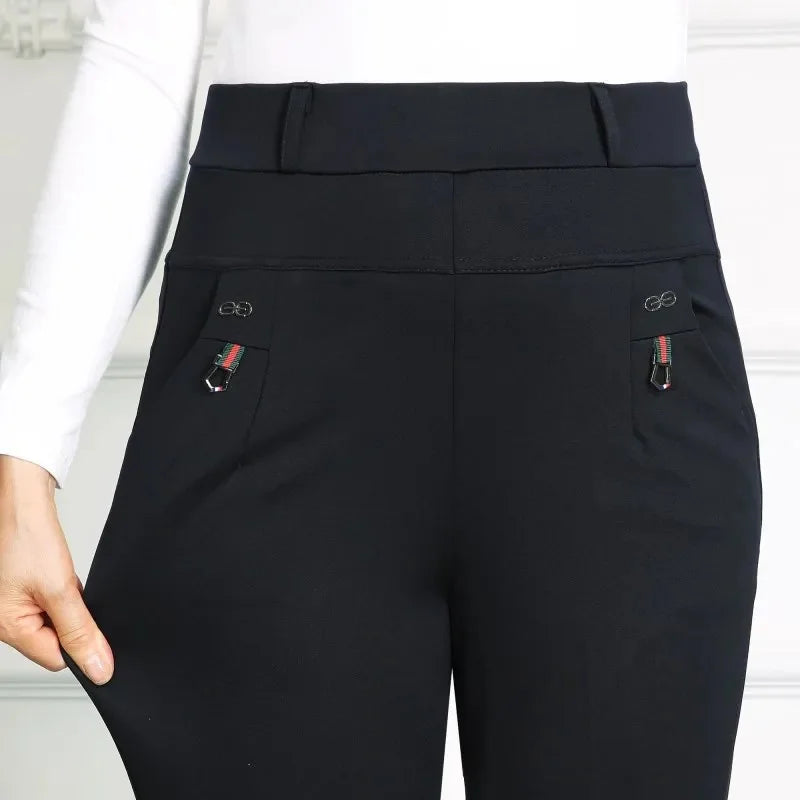 High Waist Loose Fit Elastic Mom Pants Women's Casual Trousers Spring Autumn Long Pants for Elderly Ladies Straight Leg