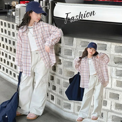 Girl's Shirt Spring and Autumn 2025 New Children's Spring Clothing Top, Stylish Thin Children's Plaid Shirt