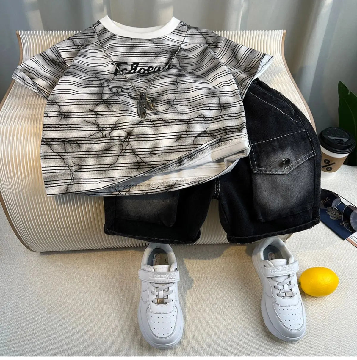 Hot Sale Fashion Baby Boy Suit Summer Clothes Short Sleeve T-shirt Short Jeans 2 Piece Set Kids Outfit  Children's Costume