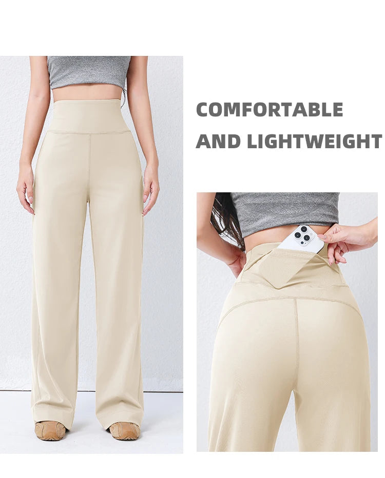 Women's High Waist Yoga Pants Loose Fit Straight Wide Leg Solid Color Spring Outdoor Wear Sports Fitness