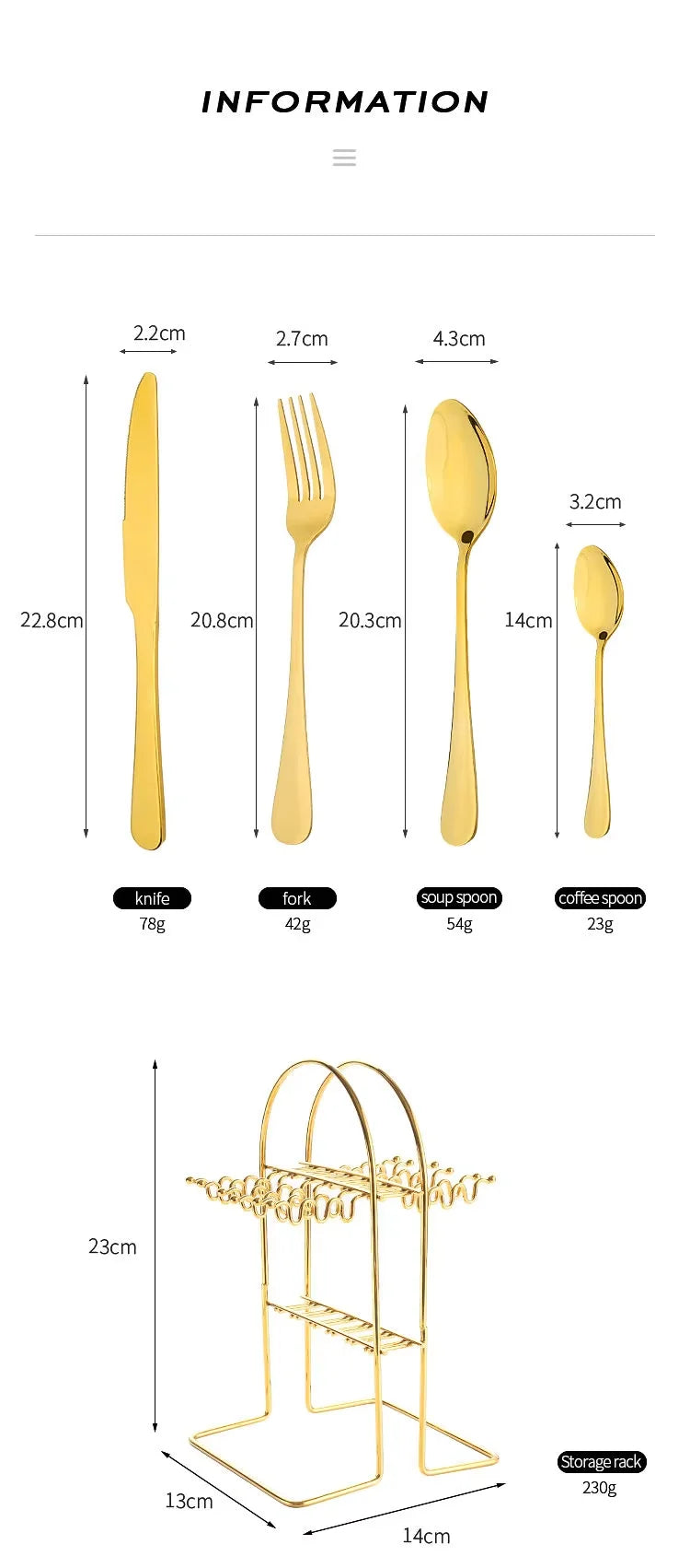 24pcs Knife Fork Spoon Dinnerware Set Rose Gold Tableware Stainless Steel Flatware Kitchen Cutlery Set with Luxury Storage Rack