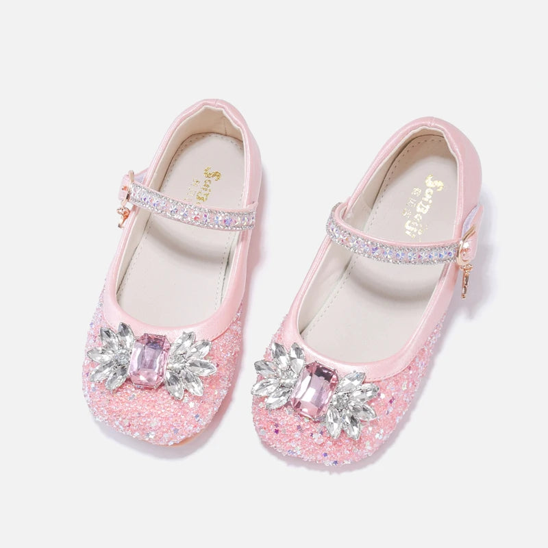 Girl princess shoes in pink and white are suitable for girls' performance dress up, school shoes, children's flower girl perform