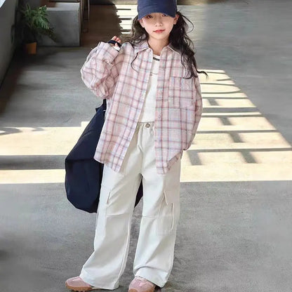 Girl's Shirt Spring and Autumn 2025 New Children's Spring Clothing Top, Stylish Thin Children's Plaid Shirt