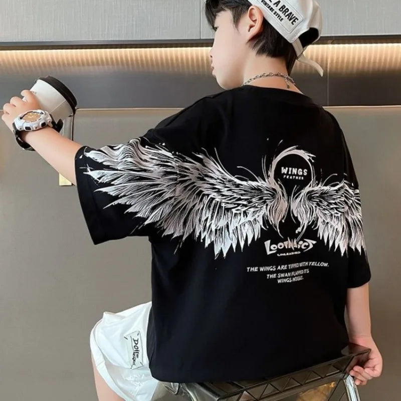 Summer Kids Wing T-Shirt Cotton Loose Stylish Boy's Shirt Big Kids Summerwear