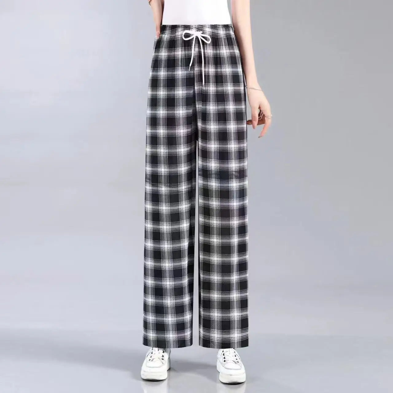 High Waist Floral Pants Straight Leg Home Leisure Women's plus Size High Elasticity Air Conditioning Pants Casual Trousers