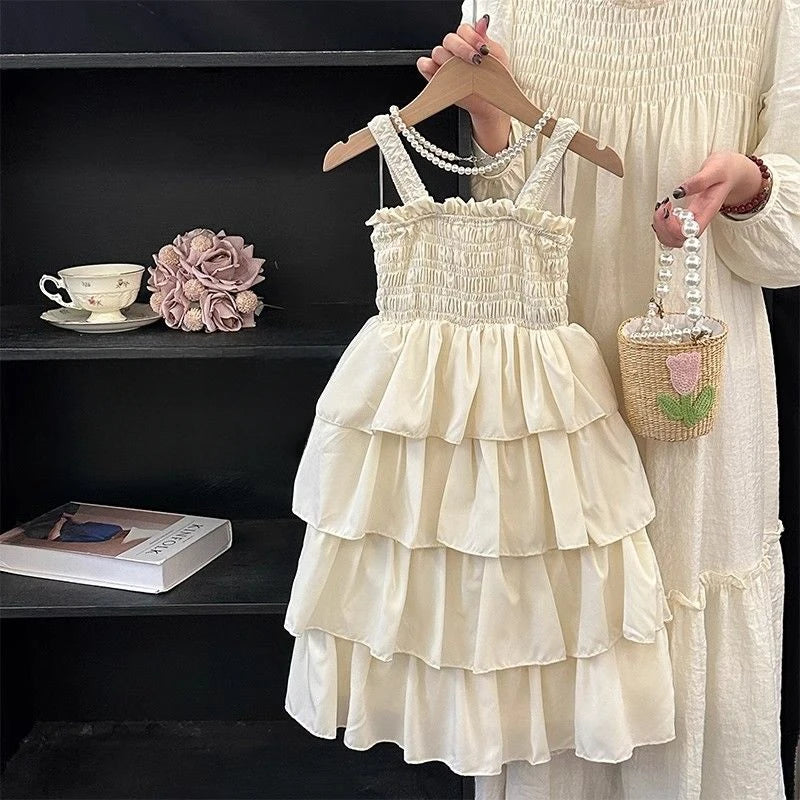 Kids Girls Summer Cake Dress  New Arrival Children Casual Multilayer Dresses Princess Sleeveless Sling Beach Rainbow Dress