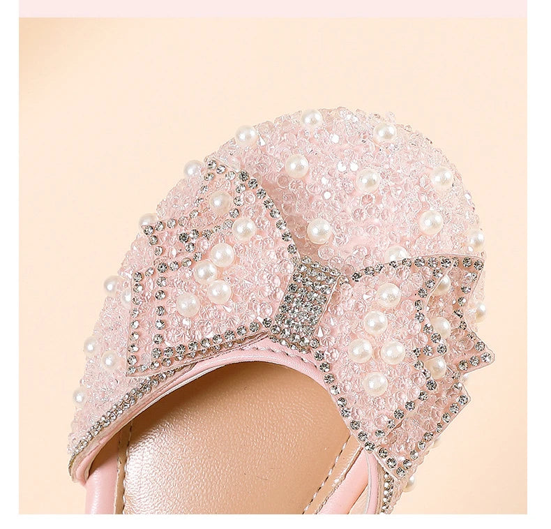 Girls' Princess Shoes Spring And Summer Sandals White Flat Dress Shoes Pearl Decoration For Kids And Teens