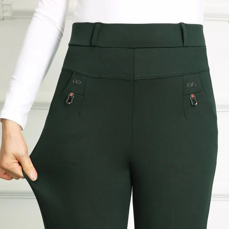 High Waist Loose Fit Elastic Mom Pants Women's Casual Trousers Spring Autumn Long Pants for Elderly Ladies Straight Leg