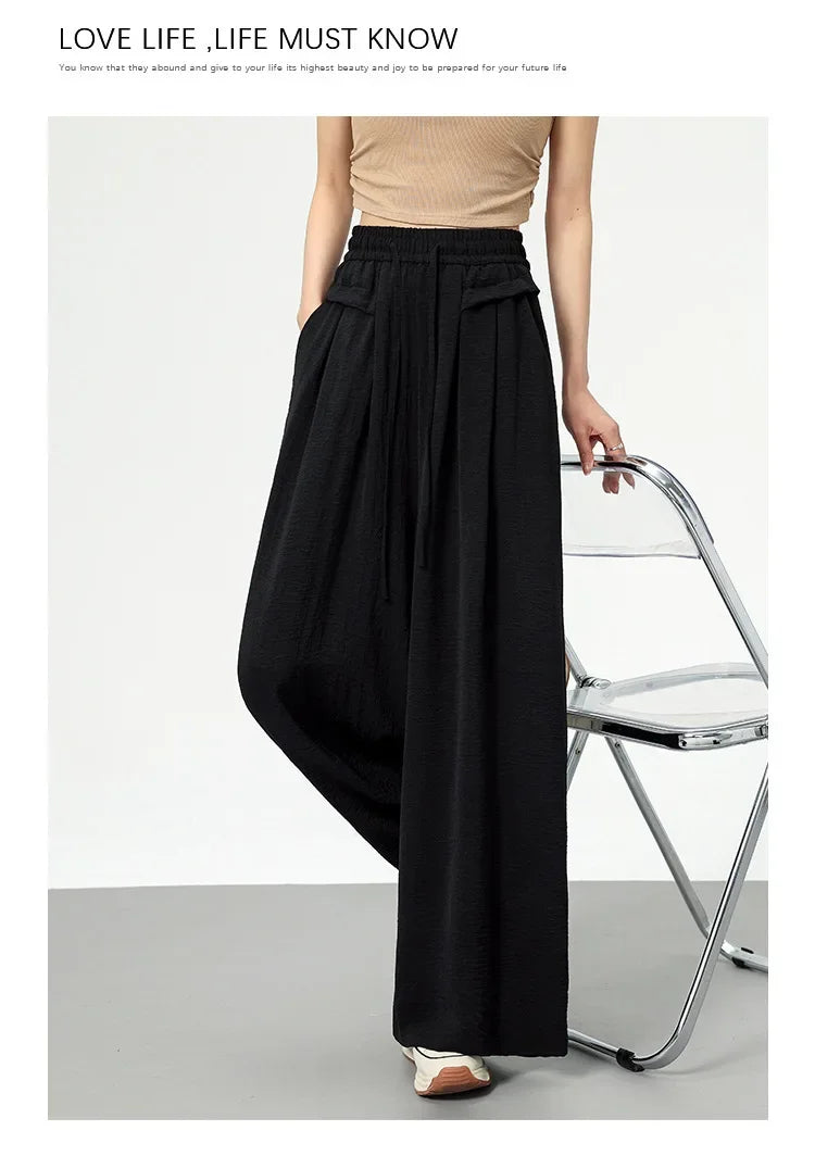 High Waist Wide Leg Pants Women's Ice Silk Loose Fit Casual Trousers Skirt Spring Summer New Style Sliko Moutain Lazy Pants