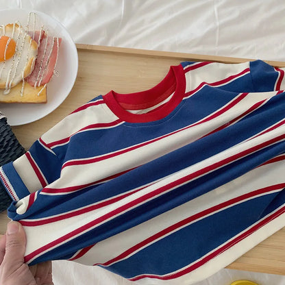 2-7Y Spring Children Clothes For Baby Girl Boys T-shirt Stripe Cotton Long Sleeves Shirts Teen Hoodie Bottoming Shirt Kids Tops