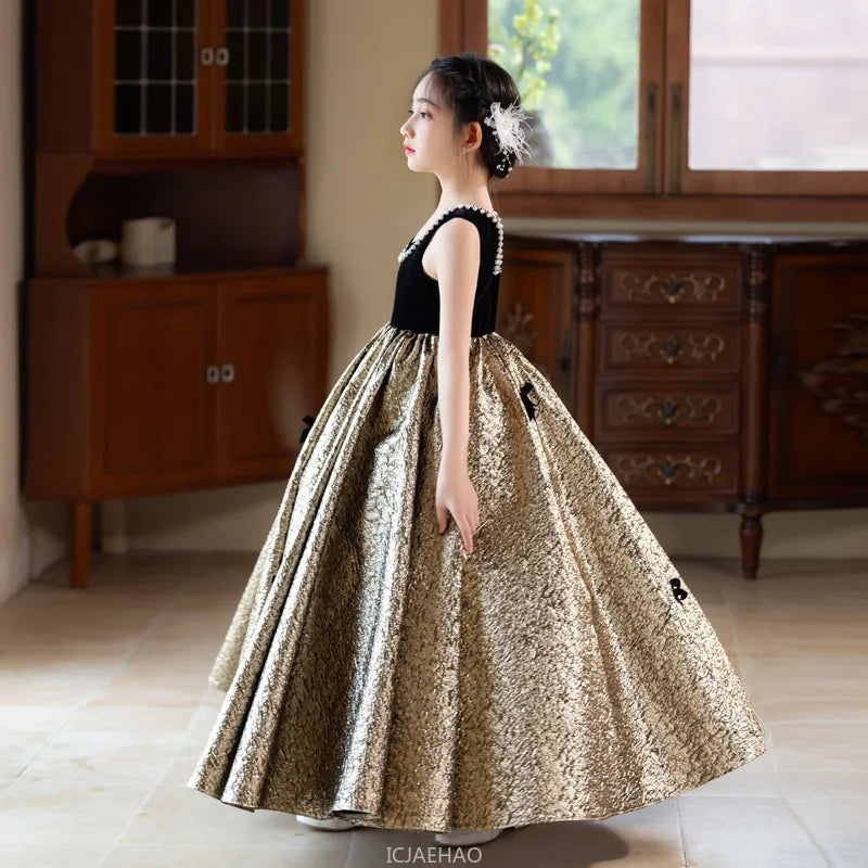 Party Dress Black Girls Evening Princess Gown Kids  Outfit Fashion Show Formal Wear Pageant Host Piano Recital Performance