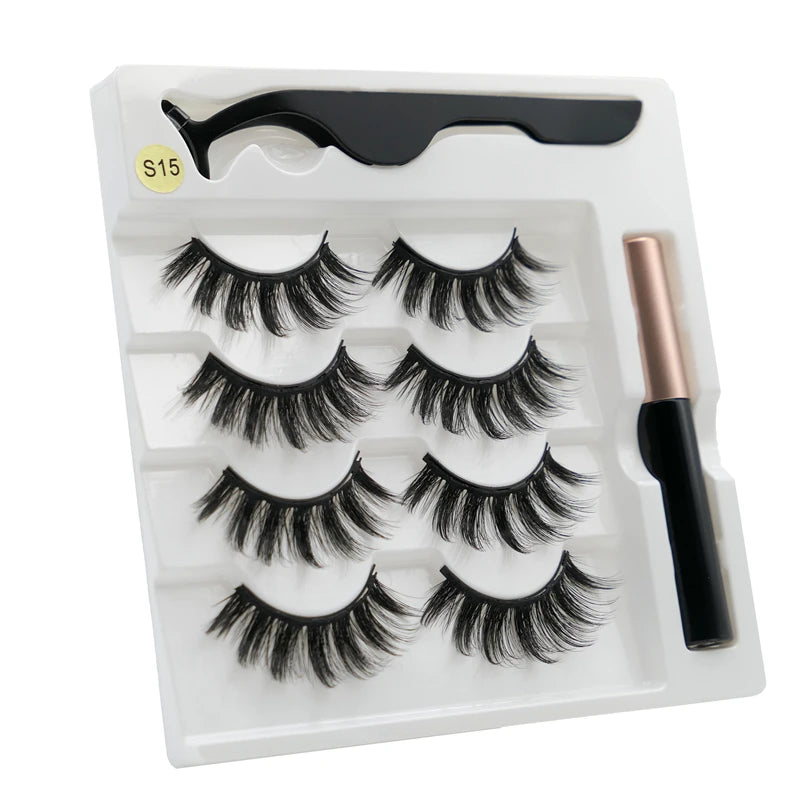 3/5 Pairs of Magnetic Eyelashes Natural Lashes Handmade 3D Lashes Makeup Eyeliner Reusable Makeup Set Magnetic Pen for Eyelashes