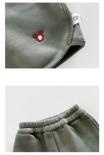 2024 Winter New Baby Boys Fleece Sweatshirt + Sweat Pants 2pcs Suit Infant Plus Velvet Thick Clothes Set Toddler Warm Outfits