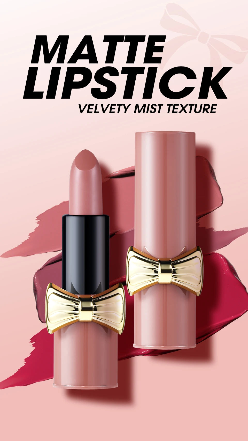 Bowknot Lipstick Matte Velvet Nude Lipstick Brightly Coloured Lip Tint Balm Non-stick Cup Smooth Sexy Red Pink Lip Glaze Makeup