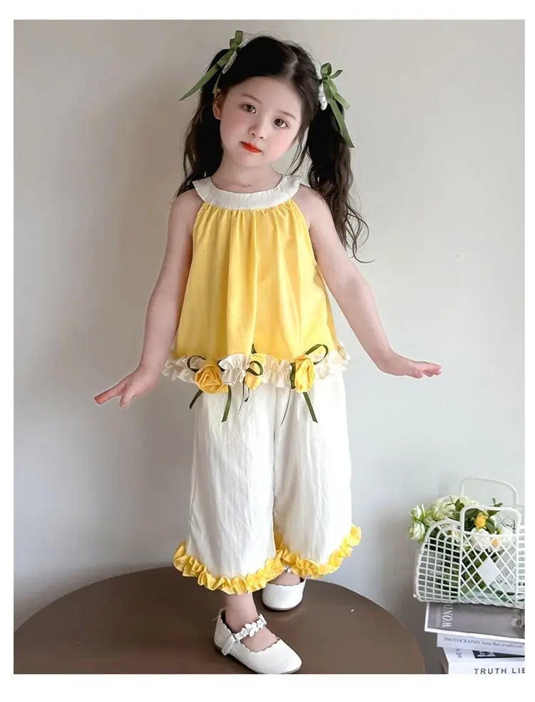 Children's Sets Floral Girls Set Summer New Kids Super Cute Short Sleeve Top