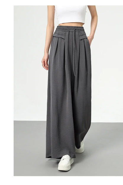 High Waist Wide Leg Pants Women's Ice Silk Loose Fit Casual Trousers Skirt Spring Summer New Style Sliko Moutain Lazy Pants