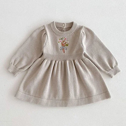 2024 New Autumn Kids Princess Dresses Long Sleeved Knitted Splicing Baby Girl Knitting Party Dress Children Knitting Clothes