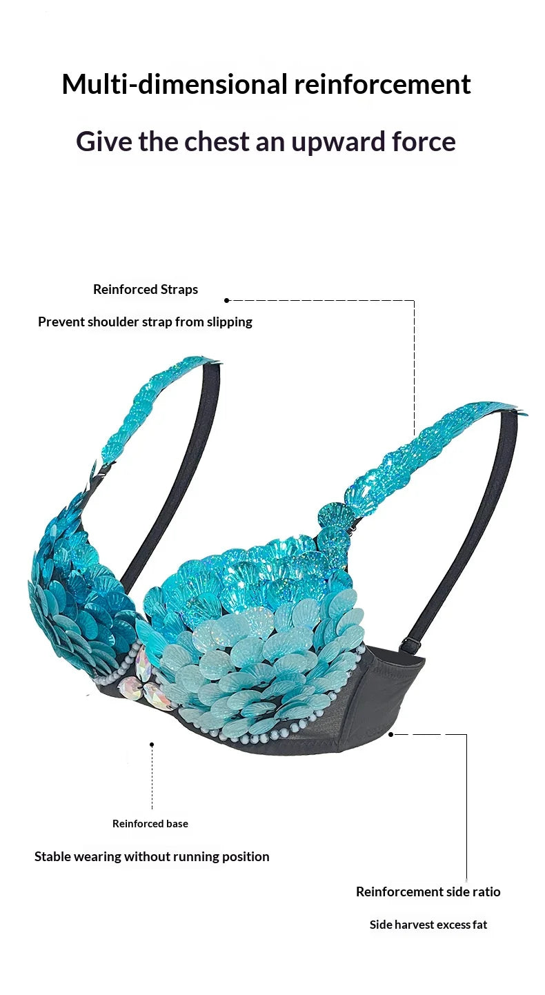 Bedazzled Festival Bra Top - Handmade Belly Dance Bra for Carnival, Rave, Burner & Costume Party | Women's DIY Dancewear