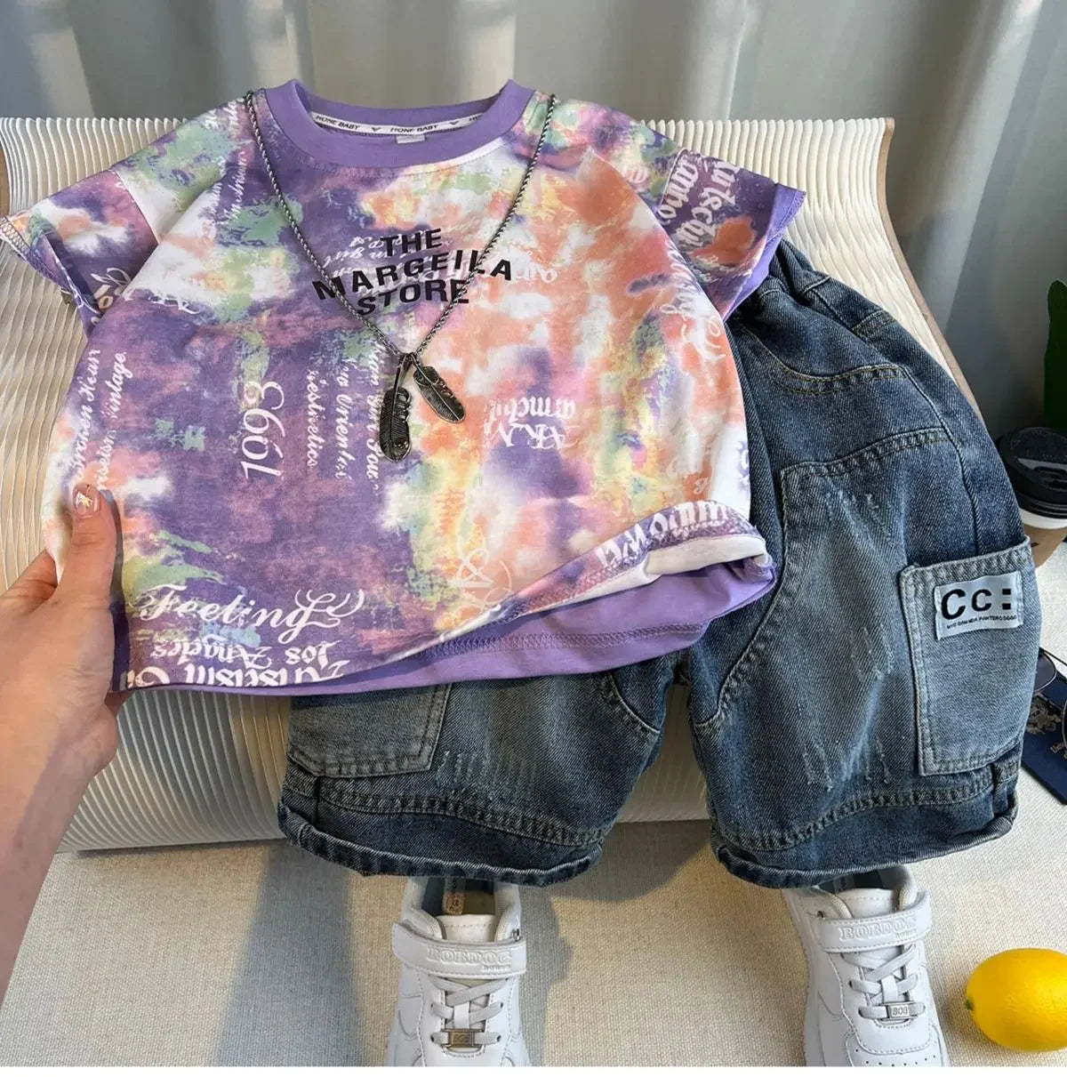 Hot Sale Fashion Baby Boy Suit Summer Clothes Short Sleeve T-shirt Short Jeans 2 Piece Set Kids Outfit  Children's Costume