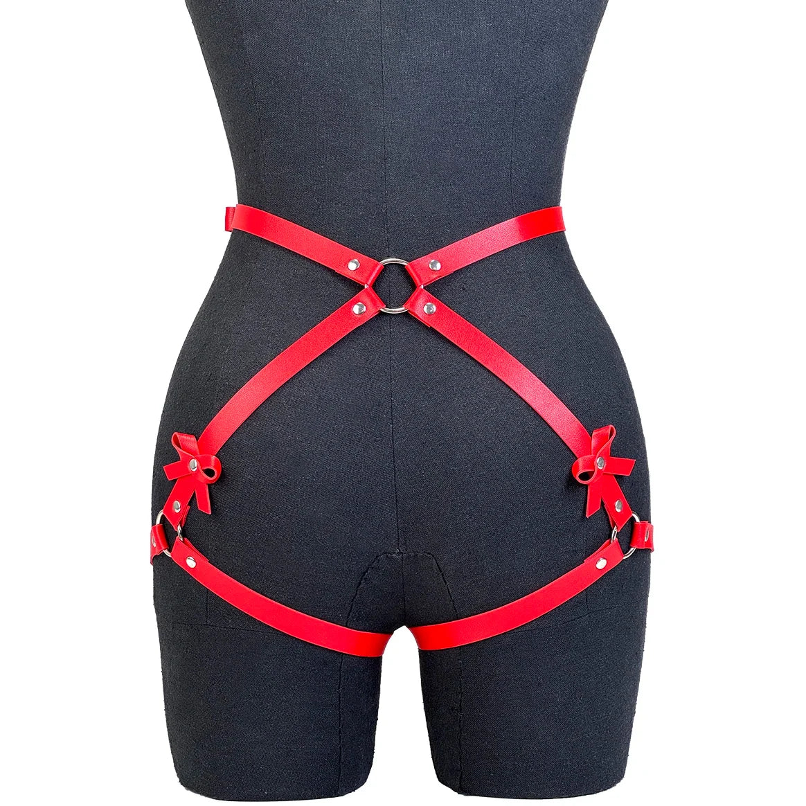 Women PU Leather Decor Harness Sexy Bow Bondage Suspender Erotic Lingerie Thigh Garter Belt Adjustable Waist Accessories
