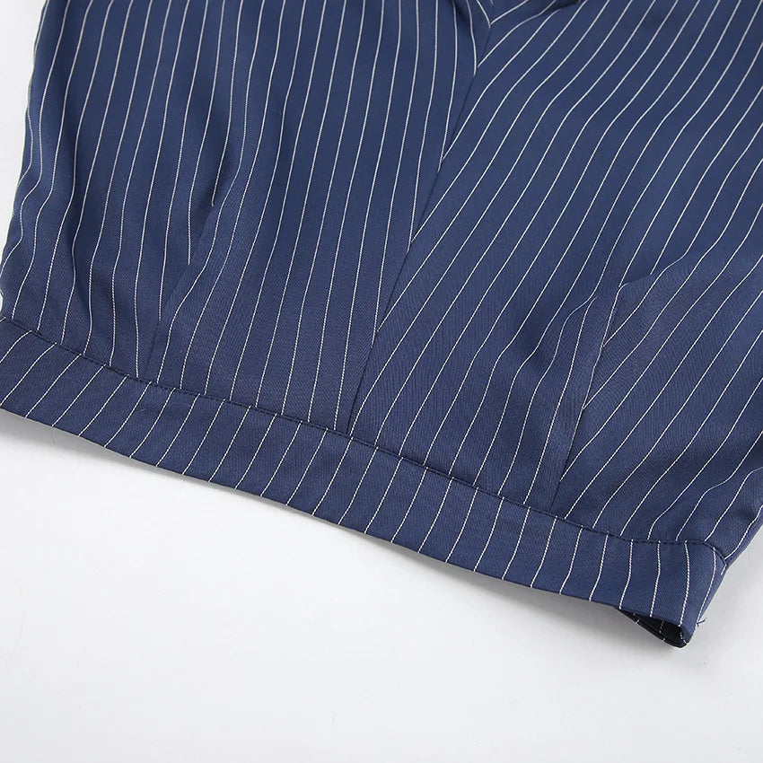 High Waisted Straight Leg Wide Leg Pants For Women's Clothing  Autumn/Winter New Navy Striped Fashionable Casual Pants
