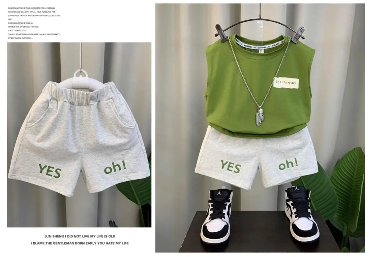 New Boys Baby Girl Summer Vest Set Summer Sleeveless Fashion Boys' and Children's Handsome Two Piece Set
