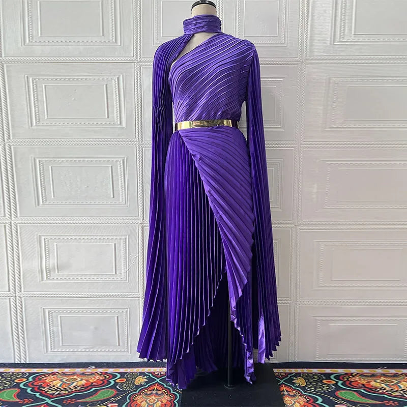 Elegant Party Dress for Women Temperament Fashion  Fall Winter New Batwing Sleeve Shawl Split Vestidos Evening Long Dresses