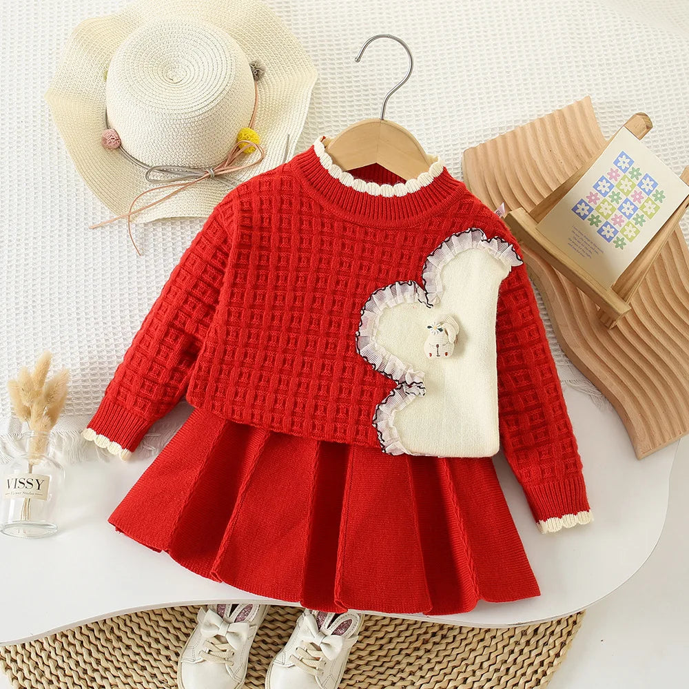 Kids' sets and outfits Fall Winter Sweater 2PCS SETS Chic for Cute Baby Girl Clothes Girls Clothes Solid Knit Skirt Set