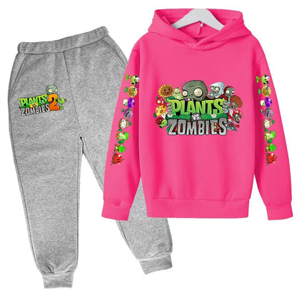 Kids Hooded Pullover Popular Game Plants vs. Monster Print Boys/Girls Top/Pants 3-13Y Casual Fun Sports Charming  Clothing Set