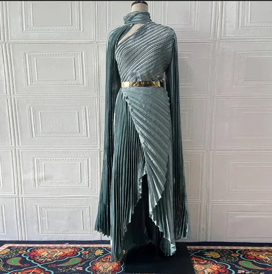 Elegant Party Dress for Women Temperament Fashion  Fall Winter New Batwing Sleeve Shawl Split Vestidos Evening Long Dresses