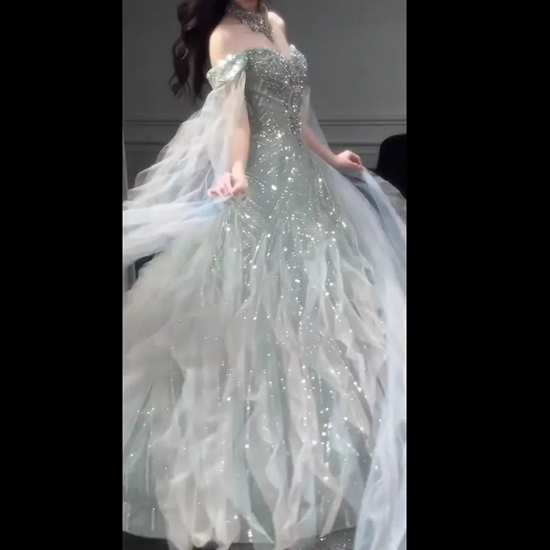 Evening Gown Dress For Women New High-end Light Luxury Niche Heavy Industry High-end Sense Elegant Temperament Host Dress