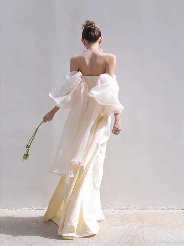 French Evening Party Dress Gown Temperament Sexy Slash Neck Celebrity Banquet Qipao Charming Bridal Wedding Cheongsam Vestidos