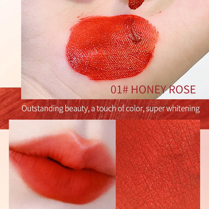 PEACHWHO Ruby Velvet Foggy Lip Glaze Matte Lip Stain Moisturizing Longlasting Waterproof Natural Smooth Silky Lipstick Cosmetics