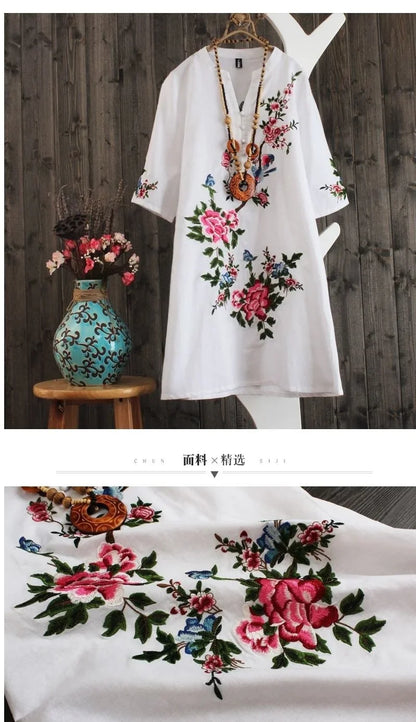 Women Dresses Women's Embroidered Dress Summer Loose Short Sleeve Skirt Vestido De Mujer Femme Robe