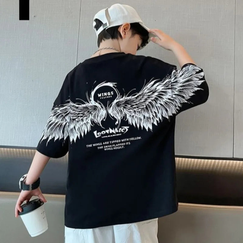 Summer Kids Wing T-Shirt Cotton Loose Stylish Boy's Shirt Big Kids Summerwear