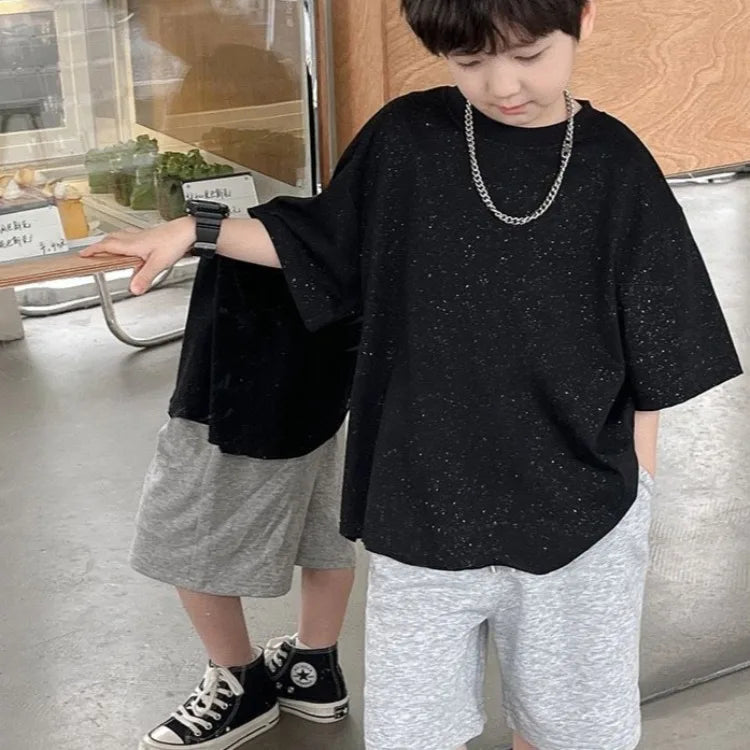 Kids' Oversized Star Print T-Shirt Korean Style Summer Casual Breathable Cotton Top