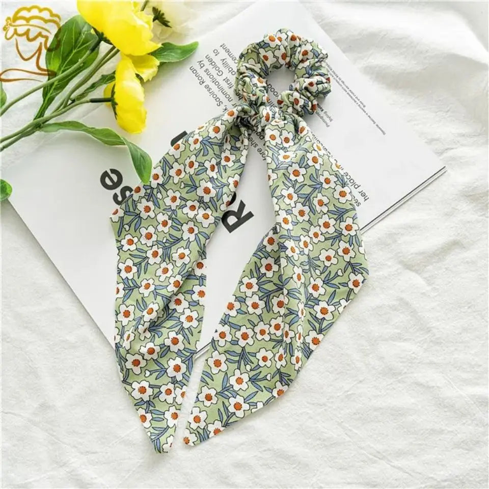 Women's Hair Accessories Girl Lady Elastic Headband Scrunchies With Ribbon Floral Design Trend Bandana Band Headbands Fashion