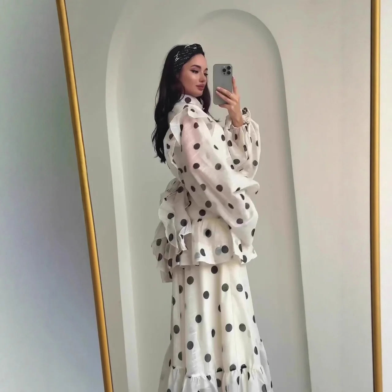 Women Abayas Party Dresses Dot Print Eid Ramadan Ruffles Vestidos Morocco Dubai Muslim Jalabiya Kaftan Islam Arab Long Robe