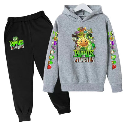 Kids Hooded Pullover Popular Game Plants vs. Monster Print Boys/Girls Top/Pants 3-13Y Casual Fun Sports Charming  Clothing Set