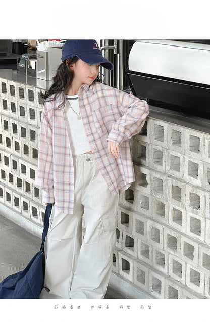 Girl's Shirt Spring and Autumn 2025 New Children's Spring Clothing Top, Stylish Thin Children's Plaid Shirt