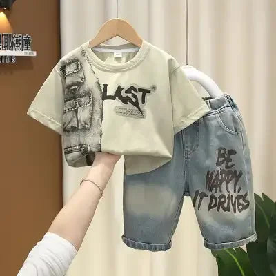 Children Clothing Korean Cotton Short Sleeve Print Shirt+Shorts Set for Toddler Boy Baby Summer Thin Casual Fashion Outfit