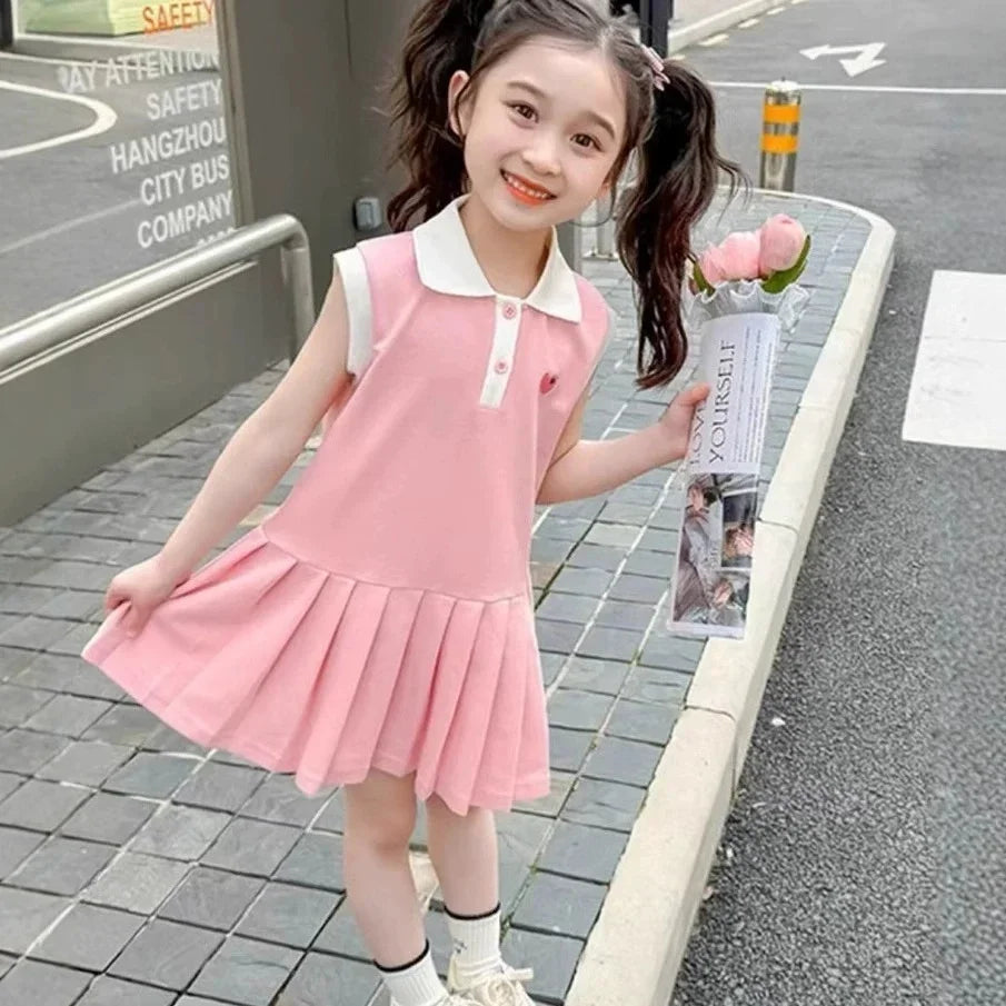 Summer Turn-Down Collar Kids Clothes Fashion Toddler Baby Girls Clothing Summer Dress Girl Clothes